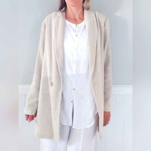 Coldwater Creek Cream & White Checkered Wool Blend Sweater Coat - Picture 12 of 14